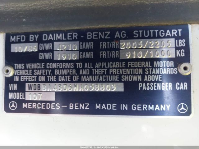 1987 MERCEDES-BENZ 560 WDBBA48D6HA058803 Photo 8