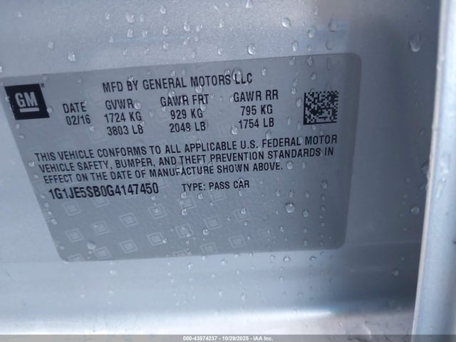 1G1JE5SB0G4147450 Chevrolet Sonic Ltz Auto