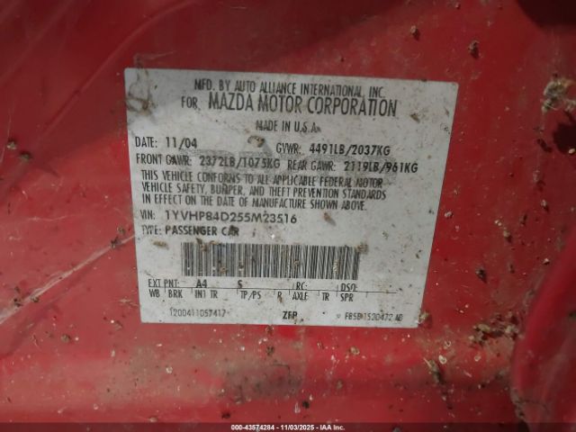 2005 MAZDA MAZDA6 1YVHP84D255M23516 Photo 8