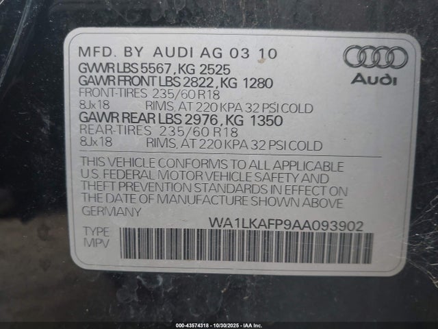 2010 AUDI Q5 WA1LKAFP9AA093902 Photo 8