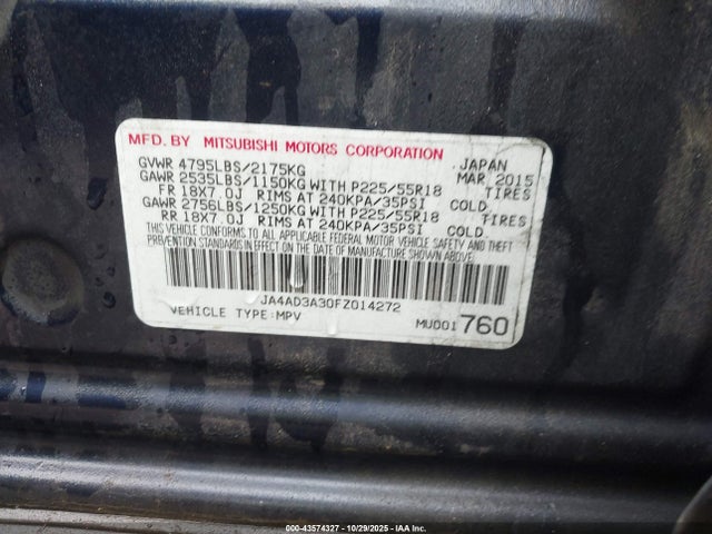 2015 MITSUBISHI OUTLANDER JA4AD3A30FZ014272 Photo 8