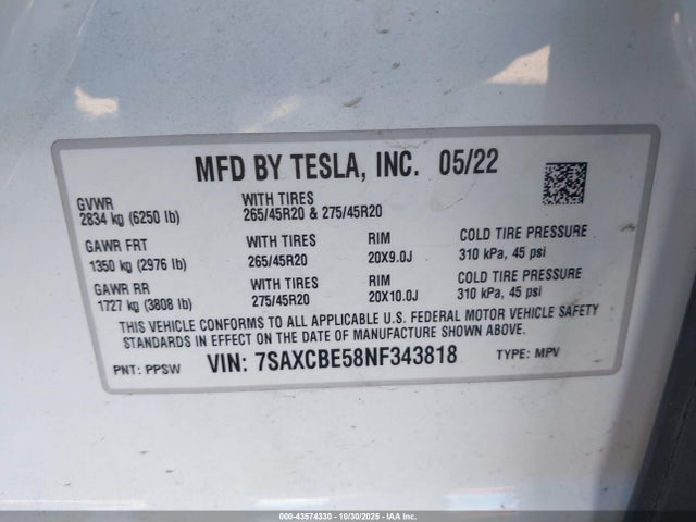 2022 TESLA MODEL X 7SAXCBE58NF343818 Photo 8