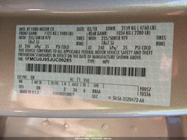 2018 FORD ESCAPE 1FMCU0J95JUC09285 Photo 8