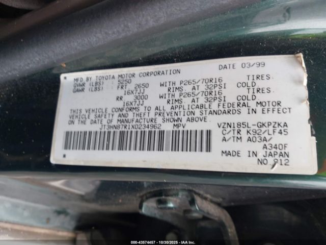 1999 TOYOTA 4RUNNER JT3HN87R1X0234962 Photo 8