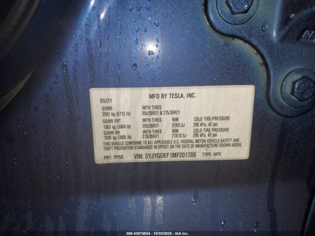 2021 TESLA MODEL Y 5YJYGDEF1MF201786 Photo 8