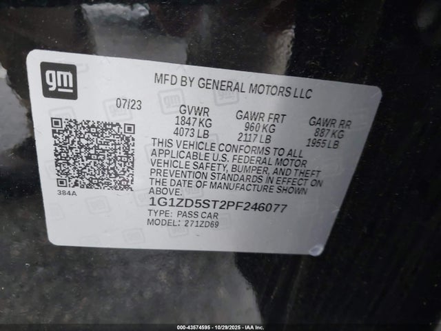 Продажа на аукционе авто 2023 Chevrolet Malibu Fwd 1lt, vin: 1G1ZD5ST2PF246077, номер лота: 43574595