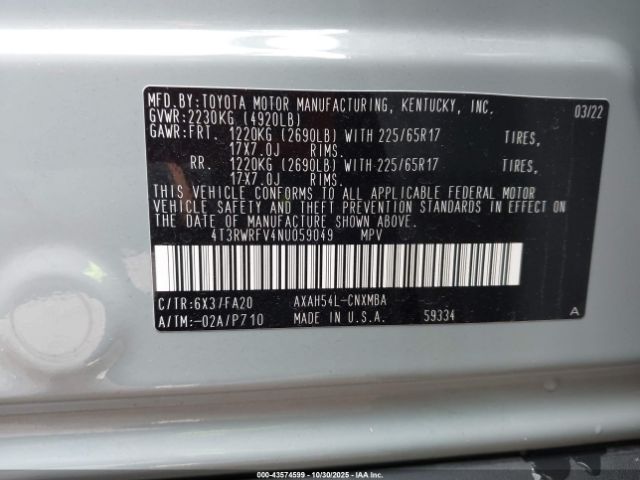 2022 TOYOTA RAV4 HYBRID 4T3RWRFV4NU059049 Photo 8