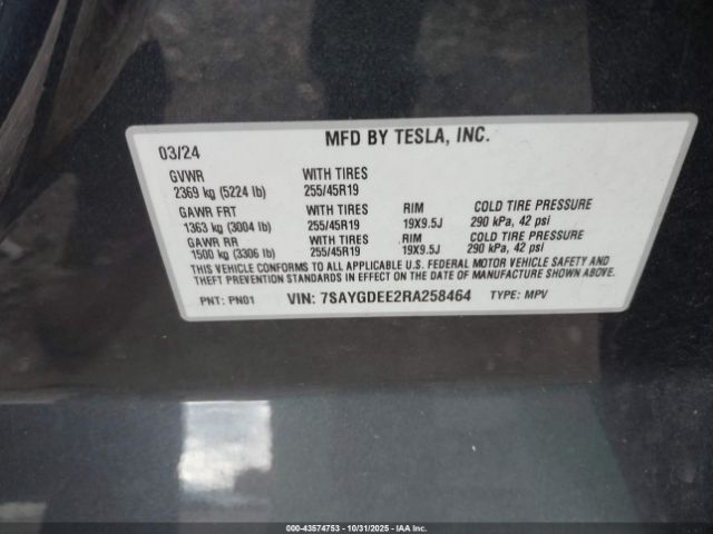 2024 TESLA MODEL Y 7SAYGDEE2RA258464 Photo 8