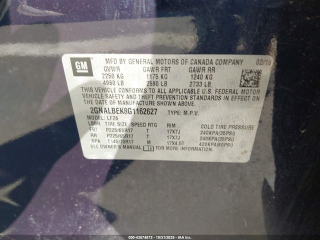 2016 Chevrolet Equinox Ls მანქანა იყიდება აუქციონზე, vin: 2GNALBEK8G1162627, აუქციონის ნომერი: 43574872