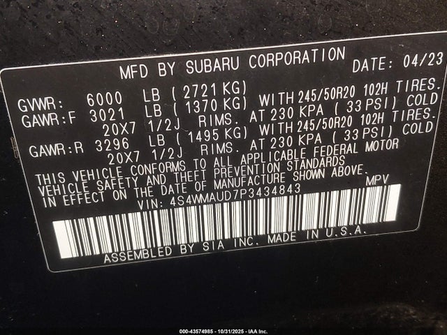 4S4WMAUD7P3434843 Subaru Ascent Limited 7-passenger