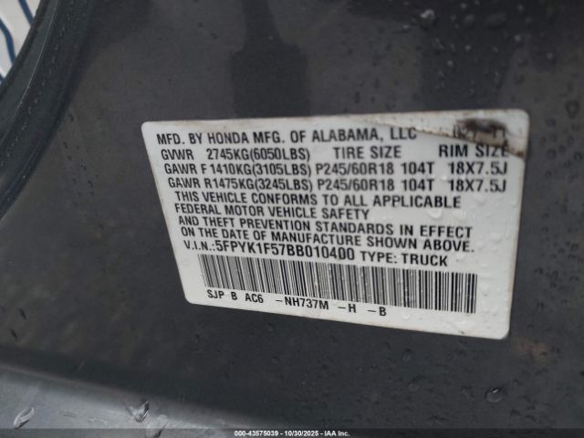 2011 HONDA RIDGELINE 5FPYK1F57BB010400 Photo 8