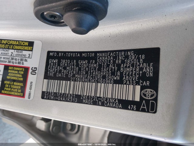 Toyota 2zr-fe 2019 2T1BURHE5KC160966 Image 9