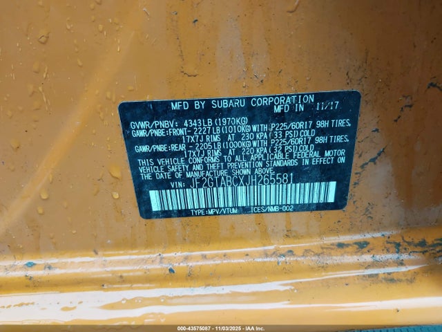 Subaru Crosstrek 2.0i Premium 2018 JF2GTABCXJH265581 Image 9