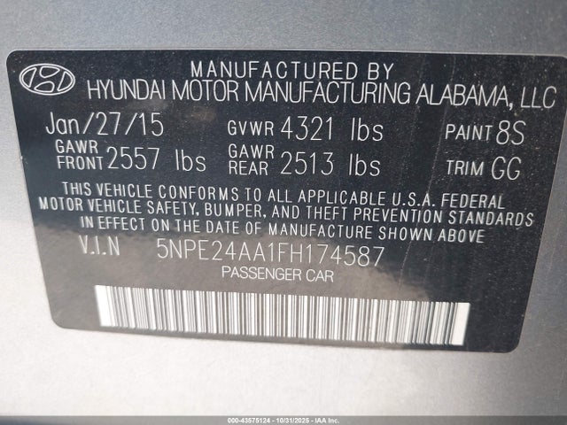 Hyundai SONATA ECO 2015 5NPE24AA1FH174587 Image 9