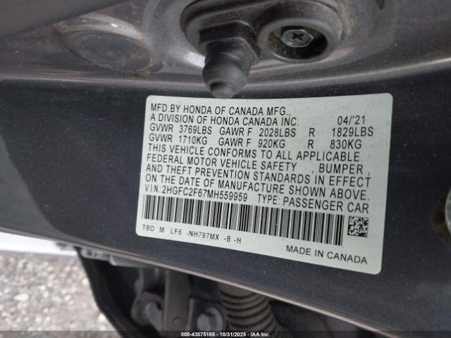 2021 HONDA CIVIC 2HGFC2F67MH559959 Photo 8
