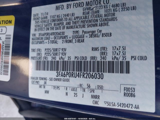 2015 FORD FUSION HYBRID 3FA6P0RU4FR206030 Photo 8