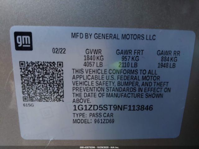 2022 CHEVROLET MALIBU 1G1ZD5ST9NF113846 Photo 8