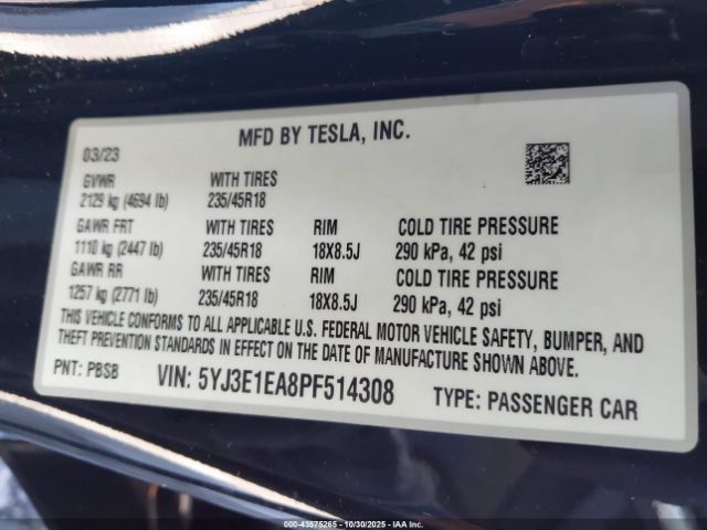 2023 TESLA MODEL 3 5YJ3E1EA8PF514308 Photo 8