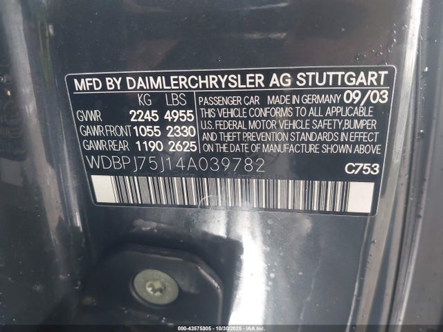 2004 MERCEDES-BENZ CL 500 WDBPJ75J14A039782 Photo 8