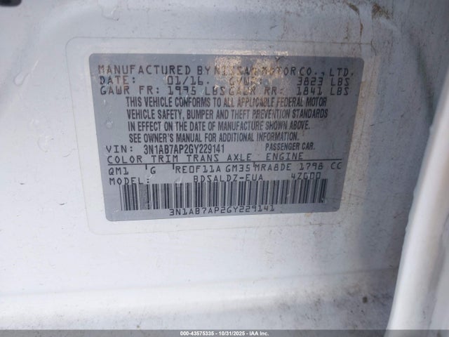 3N1AB7AP2GY229141 Nissan SENTRA SV