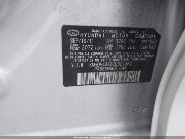 2012 HYUNDAI ELANTRA KMHDH4AE8CU301362 Photo 8