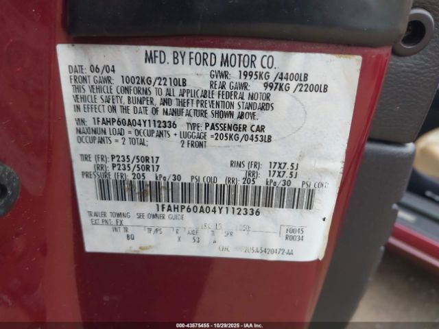 2004 FORD THUNDERBIRD 1FAHP60A04Y112336 Photo 8