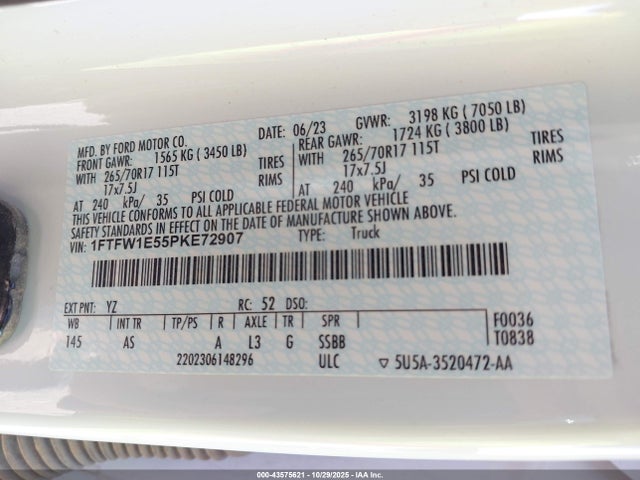 1FTFW1E55PKE72907 Ford F-150 Xl