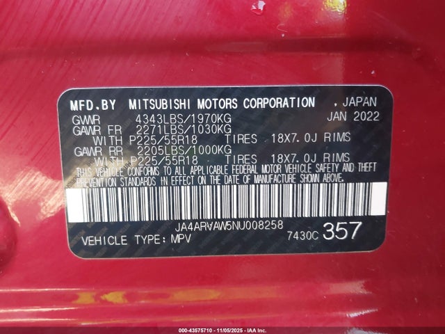 2022 MITSUBISHI OUTLANDER SPORT JA4ARVAW5NU008258 Photo 8