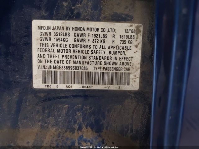 2009 HONDA FIT JHMGE88699S037085 Photo 8