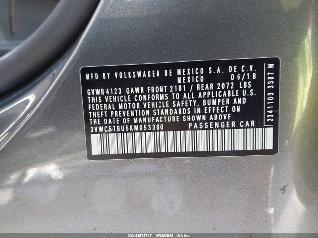 3VWC57BU5KM053300 Volkswagen Jetta 1.4t R-line/1.4t S/1.4t Se