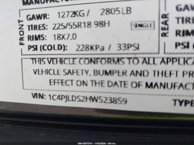 2017 JEEP CHEROKEE 1C4PJLDS2HW523859 Photo 8