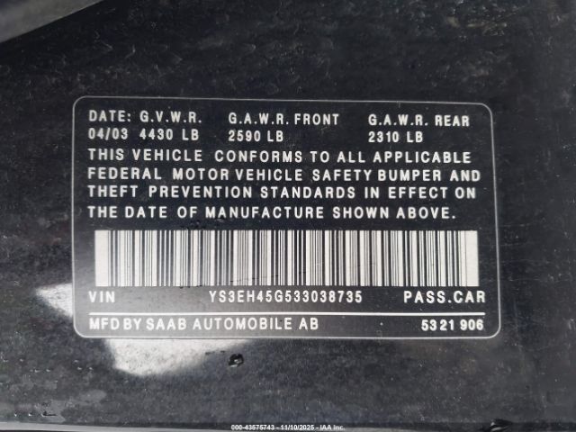 2003 SAAB 9-5 YS3EH45G533038735 Photo 8