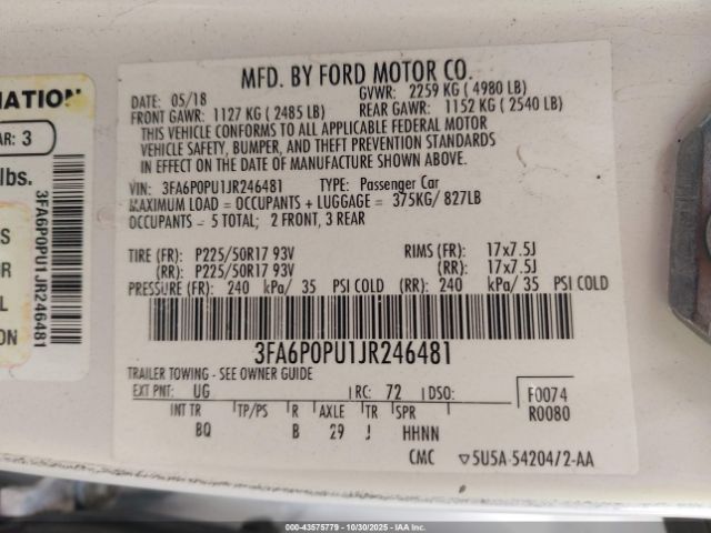 2018 FORD FUSION ENERGI 3FA6P0PU1JR246481 Photo 8