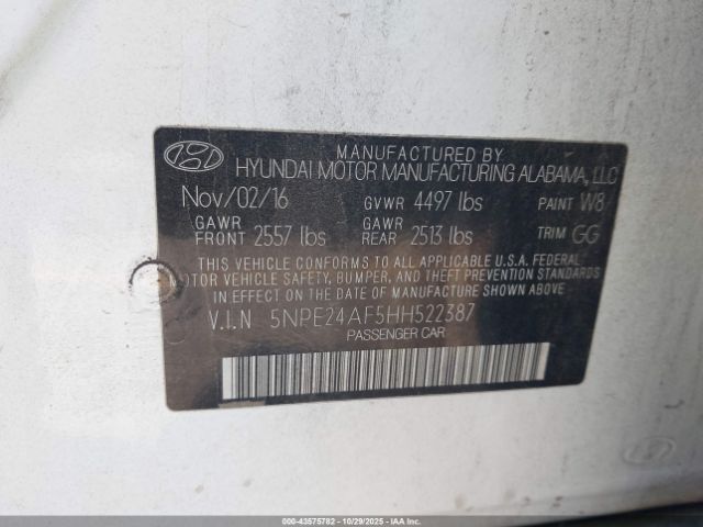 2017 HYUNDAI SONATA 5NPE24AF5HH522387 Photo 8