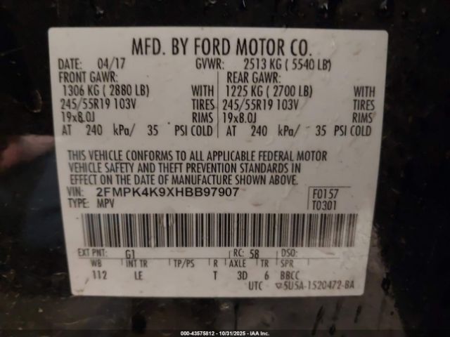 2017 FORD EDGE 2FMPK4K9XHBB97907 Photo 8