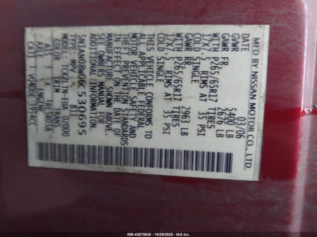 2006 NISSAN XTERRA 5N1AN08W06C530695 Photo 8