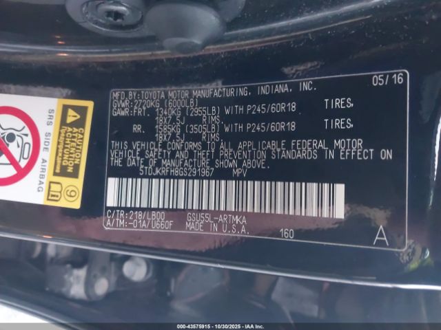 2016 TOYOTA HIGHLANDER 5TDJKRFH8GS291967 Photo 8