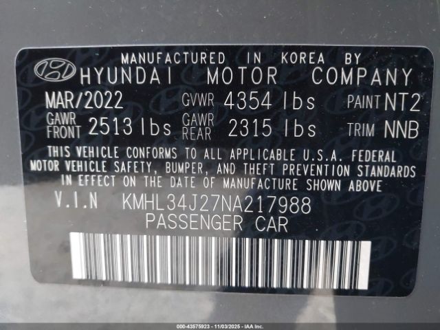 2022 HYUNDAI SONATA KMHL34J27NA217988 Photo 8
