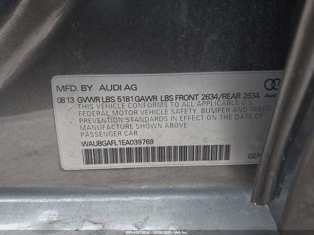 2014 Audi S4 3.0t Premium Plus მანქანა იყიდება აუქციონზე, vin: WAUBGAFL1EA039769, აუქციონის ნომერი: 43575934