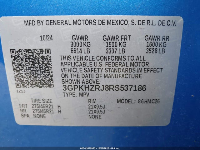 2024 Honda Prologue Elite მანქანა იყიდება აუქციონზე, vin: 3GPKHZRJ8RS537186, აუქციონის ნომერი: 43575953