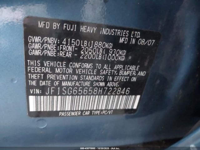 2008 SUBARU FORESTER JF1SG65658H722846 Photo 8