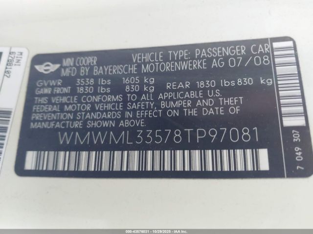 2008 MINI COOPER CLUBMAN WMWML33578TP97081 Photo 8