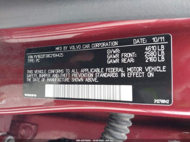 2012 VOLVO S60 YV1622FS8C2104425 Photo 8