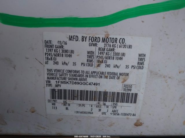 2016 FORD EXPLORER 1FM5K7D89GGC47491 Photo 8