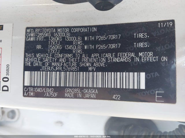 2020 TOYOTA 4RUNNER JTEBU5JR9L5769851 Photo 8