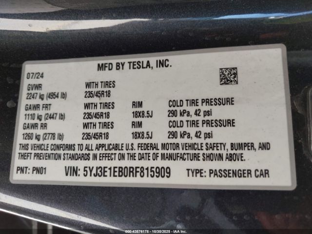 2024 TESLA MODEL 3 5YJ3E1EB0RF815909 Photo 8