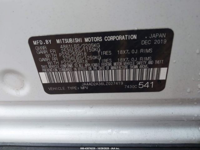 2020 MITSUBISHI OUTLANDER JA4AD2A36LZ027419 Photo 8