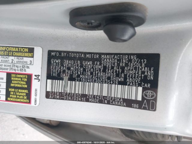 2013 TOYOTA COROLLA 2T1BU4EE3DC035426 Photo 8