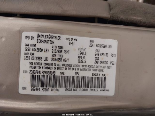2002 CHRYSLER TOWN & COUNTRY 2C8GP64L72R528109 Photo 8
