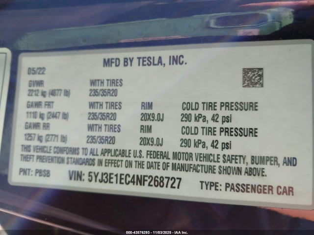 2022 TESLA MODEL 3 5YJ3E1EC4NF268727 Photo 8